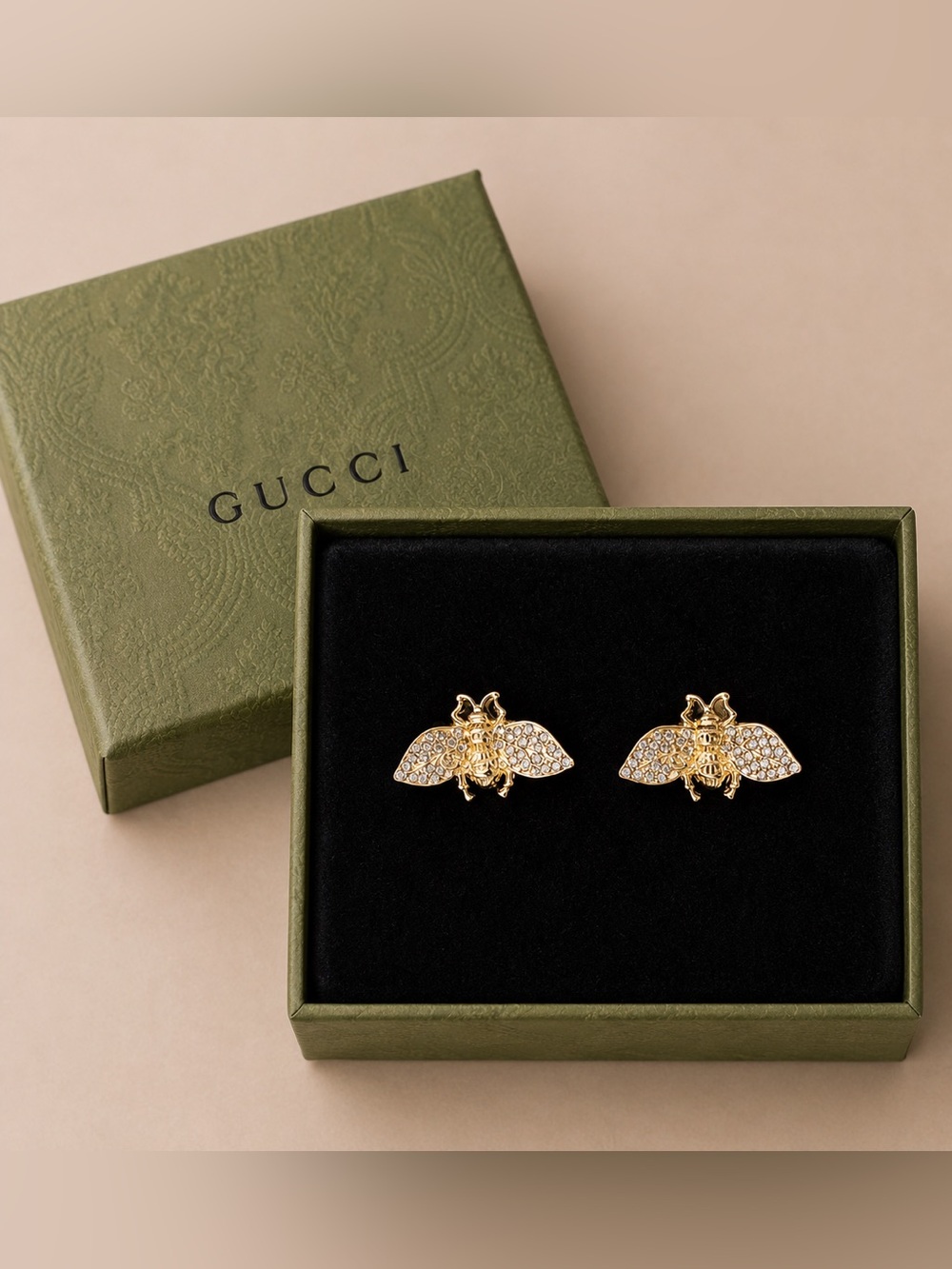 Gucci Gold Bee Brooches with Clear Crystals - Women Jewelry